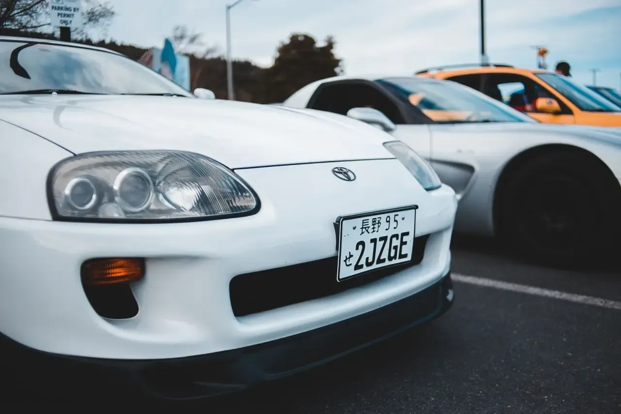 A white Toyota Supra Mk4, front detail